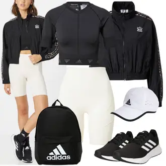 90er Outfit mit Schwarz Mannstasche/Mini-Rucksack/Sportrucksack adidas sportswear "Sport Outfit"Look: Unisex, Classic, Sportlich, Retro, Moderne, Hip Hop, 90er