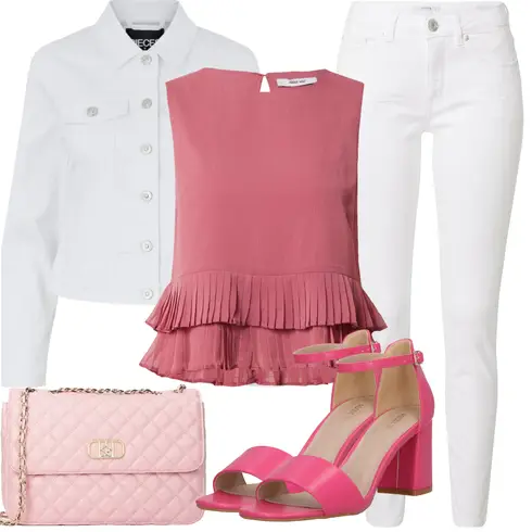 Comment poter Rose Sandales Sandale à Talon Haut/Sandalette à Talon Bloc About You avec Blanc/Crème Jean Fuselé/Jeans Femme Longueur 7/8/Chaussures en Cuir/Jeans Capri/Jean Push-up/Jean Taille Haute/Jean Court/Jeans avec Fente/Bottine Cheville/Veste en Cuir/Jean Coupe Slim Opus