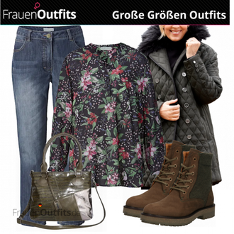 Outfit mit Schwarz Stiefel Camel Active "Plus Size Mode"