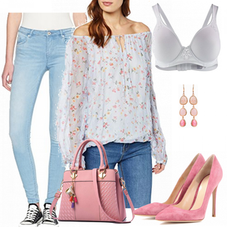 80er Outfit mit Grau/Hellblau/Fliederfarben/Blau/Lila Kinderspielzeug/Bluse Mit Schleife/Druckbluse/Bluse Oberteil/Carmen­bluse/Verspielte Bluse/Vintage Bluse/Lederjacke/Transparente Bluse/Gemusterte Bluse/Crash­bluse Cartoon "Cartoon Damen Bluse"Look: Mit Transparent, Romantisch, Vintage, Uni, Schön, Retro, 80er