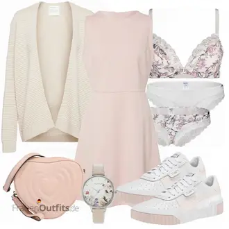 Outfit mit Rosa/Beige/Blau/Grau Kleid Große Größe GAP "Stylische Kombination für den Frühling"