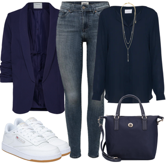Outfit mit Dunkelblau Bluse und Tunika/Bluse Große Größe/Blusenbody/Bluse Mit Knopf/Bluse mit Stehkragen/Business Bluse/Lederjacke/Langarmbluse/Bügelfreie Bluse/Seidenbluse/Schlupfbluse/Einfarbige Bluse/Businesshemd/Casual Hemd/Business Hemd/Bügelfreies Hemd/Hemdbluse Vila "Lässiger Freizeit Look"