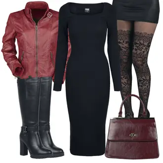 Outfit mit Schwarz/Lila Netzstrumpfhose/wollstrumpfhose/Glitzer Strumpfhose/Strumpfhose Große Größe Pamela Mann "Herbstlicher Look"