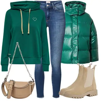 Winter Outfits mit Grün/Dunkelgrün/Türkis Kapuzenjacke/Puffer Jacke/Daunenjacke/Winterjacke/Kastenjacke Topshop "Winterlicher Look"