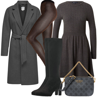 Podzim Outfit s Šedá/Tmavě zelená/Tmavě šedá Svetrové Šaty/Zimní Pletené Šaty/Zimní šaty s dlouhým rukávem/Pletené Šaty/Šaty S Rolákem Only "Outfit Na Podzim"