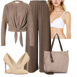 Outfit mit Khaki/Grau/Braun/Beige Bluse und Tunika/Strick Große/Carmenpullover/Crop Pullover/Cut Out Pullover/Feinstrickpullover/Einfacher Pullover/Samt Pullover/Wickel Pullover/Kaschmir-Strickjacke/Rundhals-Strickjacke/Kurze Strickjacke/Wickelstrickjacke guido maria kretschmer women "Modisches Business Outfit"