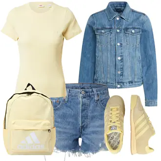 Outfit mit Beige/Orange Leder Sneaker/Sneaker Low Adidas Originals "Freizeit Outfit"