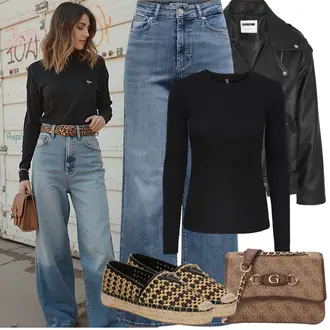 Outfit mit HellBlau/Blau Wide Leg Jean/Dad Jeans/Schlaghose Jeans/High Waist Jeans/Jeans-Culotte/Jeans mit Schlitz/Vintage jeans Only "Frühling outfit"