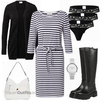 Outfit mit Grau Kleid Große Größe NÜMPH "Streifen Alltagsoutfit"