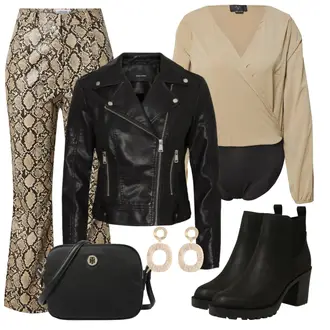 Outfit mit Beige/Khaki/Braun Bluse/Blusenbody/Crash­bluse/Außergewöhnliche Bluse/Verspielte Bluse/Wickelbluse AX Paris "Schönes Frühlings Outfit"