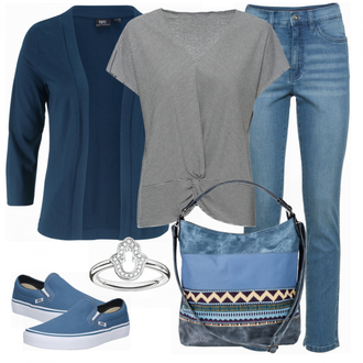 Feine Outfit mit Dunkelblau Canvas-Sneaker Vans "bpc"Look: Classic, Uni, Feine