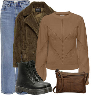Outfit met Wide Leg jean/Enkellaars/Sportschoenen/High Waist Jeans Only "Herfstse vrijetijdskleding"