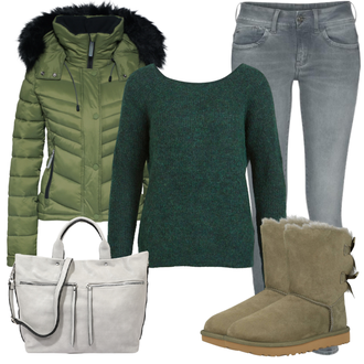 Outfit mit Grau/Braun Stiefel UGG "Outfit für den Winter"