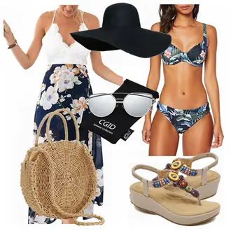 Edel Outfit mit Rosa/Dunkelblau Kleid mit Schlitz/2-in-1 Kleid/Lässiges Kleid/MaxiKleid/StrandKleid/Langes SommerKleid/Geblümte Kleid Blooming Jelly "Blooming Jelly"Look: Edel, Casual, Boho, Elegant, Ausgefallene, Smart Casual, Festlich