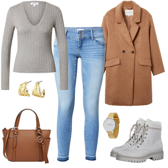 Outfit mit Braun/Beige Bouclé Mantel/Kaschmir Mantel/Lodenmantel/Midi Mantel/Oversize Mantel/Teddy Mantel/Vintage Mantel/Wollfleece Mantel/Wintermantel Wollmantel Tom Tailor "Super Alltagslook"