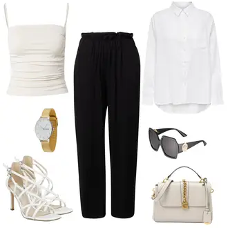 Outfit mit Schwarz Hose Große Größe/Baggy Hose/Bügelfaltenhose/Jerseyhose/Musselin Hose/Paperbag Hose/Bundfaltenhose/Bundfaltenhose/Slinkyhose/Schlupfhose/Trachtenhose Only "Partyoutfit mit Stil"