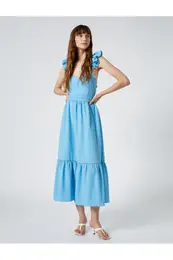 Ruffled Dress, Straps, Back Detail, Flounce, Viscose Blend