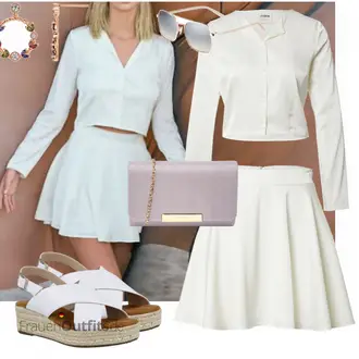Button Down Satin Outfit mit Weiß/Rosa Bluse und Tunika/Strickjacke Tracht/Baumwoll Strickjacke/Kurze Strickjacke/Stehkragen-Strickjacke/Sommerstrickjacke/V-Strickjacke/Bluse Große Größe about you x laura giurcanu "Sommerliche Bekleidung"