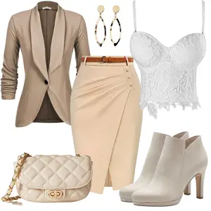 Rock Outfits mit Grau/Weiß/Silber/Rosa/Creme Bügel-BHs/Korselett/Bustier/BH im Bustier-Schnitt Woboren, Beige/Khaki/Braun/Rosa Brieftasche/Schulranze/Clutch/Schultertasche/Gürteltasche/Schultertasche/Baguette-Tasche/Umhängetasche/Kleine Tasche The Drop "Perfekt für den Herbst"