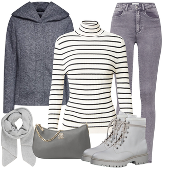 Outfit mit Grau/Hellgrau/Dunkelgrau/Braun Lederjacke/Ankle Boot/Biker Jeans/High Waist Jeans/Jeans mit Schlitz/Push up Jeans/Slim Fit Jeans/Cuir Chaussures/Thermojeans/男士皮夹克/Winterjacke Only "Perfekt für den Winter"