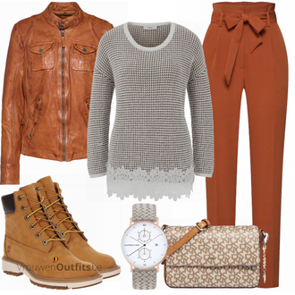 Outfit met bruin Laars Timberland "Heine Pulloverr"