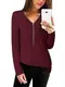 YOINS Sexy Oberteil Damen Sommer Elegante Langarmshirts Damen Bluse Tunika Frühling T-Shirt V-Ausschnitt Tops A-Rotwein M