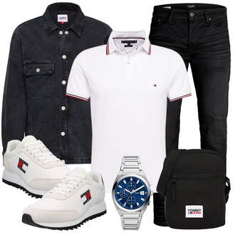 Outfit mit Schwarz/Grau/Dunkelgrau Slim Fit Jeans/Biker Jeans/Winterjacke/Leder Schuhe/Lederjacke/Thermojeans/Low Rise Jean/Tapered-Jeans/Straight Leg Jean/Damen 7/8-Länge Jeans/Regular-Fit Jeans/Herren Lederjacke Jack & Jones "Freizeit Outfit"