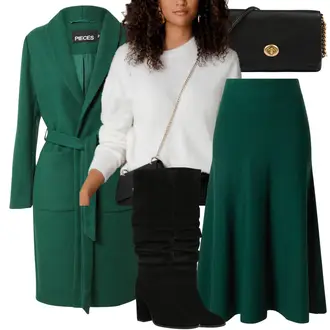 Elegant Outfit mit Schwarz High Heels Stiefel/Spitzer Stiefel/Overknee Stiefel/Weitschaftstiefel/Kniehoher Stiefel/Langer Stiefel Karolina Kurkova Originals "Herbstlicher Look"Look: Uni, Edel, Coole, Elegant, Oversize