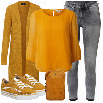 Outfit mit Gelb Strickjacke Only "Stylisches Outfit für den Frühling"