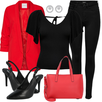 Outfit mit Schwarz Basic Top/Blusenoberteil/Strick Top/Strickshirt/Carmenshirt/Partytop/Kurzes Oberteil/Rückenfreier Pullover/Pullover Mit Fledermausärmel/Carmenpullover/Cut Out Pullover/Wasserfallpullover/Schulterfreier Pullover Only "Business Look"