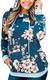 Ladyjiao Damen Kapuzenpullover Blumenmuster Langarm Sport Hoodie Casual Sweatshirt Pullover Tops Bluse Oberteile Farbblock Blumen Pulli Pullover, Blau, M