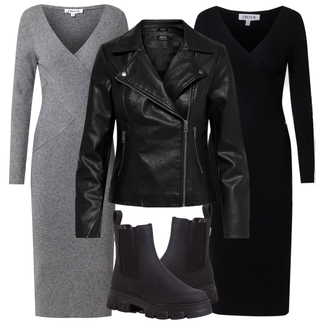 Freizeit Outfits Kate mit Schwarz Langes Strickkleid/Langärmliges Kleid/Langärmliges Winterkleid/Winter Strickkleid Edited, Grau/Hellgrau/Dunkelgrau Langes Strickkleid/Langärmliges Winterkleid/Pulloverkleid/Winter Strickkleid Edited "Cooles Alltagsoutfit"