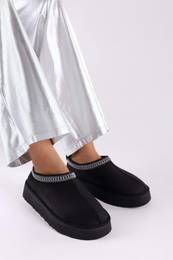Women's Uggps Black Shearling Short Suede Plain Slippers Black Textile.