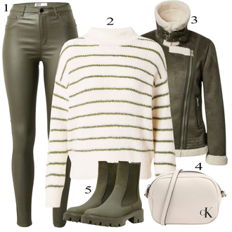 Denim outfits Zima mit Temno zelena Prehodna Jakna/Motoristična jakna/Letalska Jakna/Jakna s Stransko Zadrgo/Jakna iz Ovčje Kože Only "Zimski outfit"