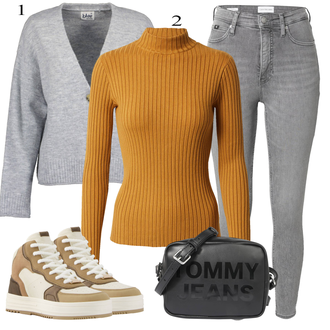 tenues avec Marron/Jaune Cardigan Col Rond/Cardigan Col Montant/Pull à Col Montant/Pull à Col Roulé Edited "Tenue de loisirs"