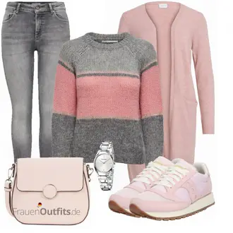 Outfit mit Rosa/Beige/Blau/Grau Sneaker Saucony "Herbstliches Freizeit Outfit"