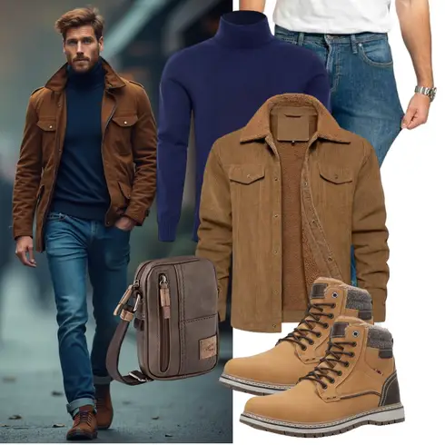 Braun/Beige/Khaki Winter Stiefelette/Trekkingstiefel/Winter Stiefel/Gefütterte Stiefelette/Klassischer Stiefel/Schnürstiefel/Herren Lederschuhe/Wattierte Stiefel/Winter Sneaker/Wasserfester Schuh/Wasserdichter Stiefel ANALEAF kombinieren