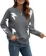 Cassiecy Damen Strickpullover Winter Blitzmuster Rundhals Langarm Lose Pullover Casual Sweatshirt (Dunkelgrau, S)