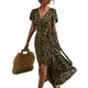 Damen Böhmisch Kleider Sommerkleider V-Ausschnitt Kleider Strandkleid Blumenkleid A-Linie Skaterkleid Elegant Blumen Lang Kleid Kurzarm MaxiKleid Partykleid(m-Schwarz)