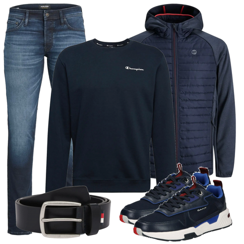 Schwarz/Blau Hoodie Sweatshirt Champion Authentic Athletic Apparel kombinieren