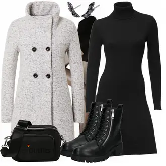 Wasserfall-Ausschnitt Outfit mit Grau/Braun/Beige Bouclé Mantel/Strickfleece Mantel/Strickmantel/Wollfleece Mantel/Wintermantel Wollmantel Only "Outfit für den Herbst"