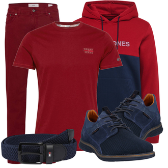 Outfit mit Lila/Rot Tommy Jeans "Praktischer Look"