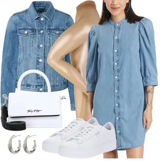 Outfit mit Hellblau/Blau/Pastell HemdKleid GAP "Trendiges Outfit mit JeansKleid"