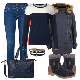 Outfit mit Blau Stiefel Tom Tailor "Nice"