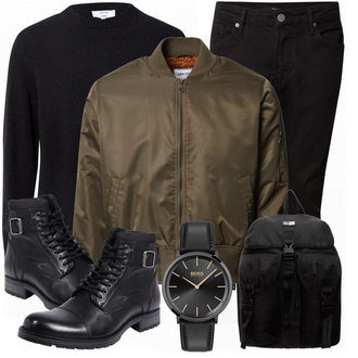 Outfit mit Schwarz Stiefel Jack & Jones "Cooles Outfit"