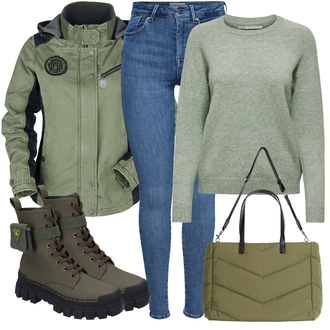 Outfit mit Grün/DunkelGrün Reitjacke/Militärjacke/Uniformjacke/Ripstopjacke/Bundeswehr Parka/Funktionsjacke/Outdoorjacke/Segeljacke/Snowboardjacke/Kapuzenjacke Parkway Drive "Cooles Alltagsoutfit"