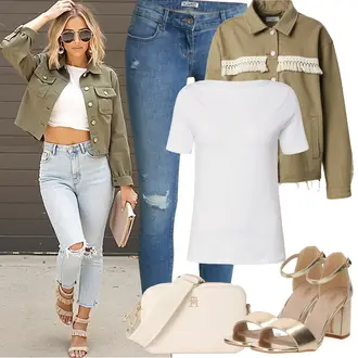Outfit sa Siva/Bijela/Krem Majica I Top Veći Broj/Bluza Veći Broj VERO MODA "Jarní outfit"