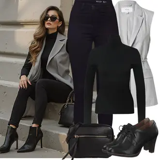 Winter Outfit mit Schwarz/Dunkelblau Lederjacke/Cord Legging/Jeans Leggings/High Waist Legging/Jeggings/Strick Legging/Gefütterte Leggings/Geformte Legging/Lederjacke/Treggings/Warme Leggings/Biker Jeans/High Waist Jeans/Push up Jeans/Cuir Chaussures/Thermojeans/Winterjacke Noisy may "Frühling outfit"