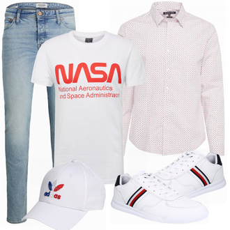 Outfit mit Weiß Sneaker/Leder Sneaker Tommy Hilfiger "Alltagsoutfit"