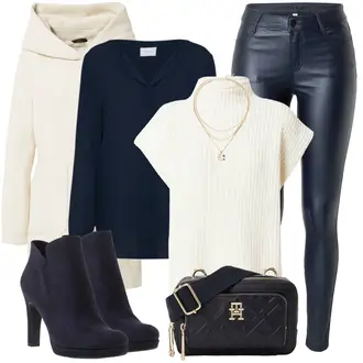Outfit mit Dunkelblau Bluse und Tunika/Bluse Große Größe/Blusenbody/Bluse Mit Knopf/Bluse mit Stehkragen/Business Bluse/Lederjacke/Langarmbluse/Bügelfreie Bluse/Seidenbluse/Schlupfbluse/Einfarbige Bluse/Businesshemd/Casual Hemd/Business Hemd/Bügelfreies Hemd/Hemdbluse Vila "Stylischer Bürolook"